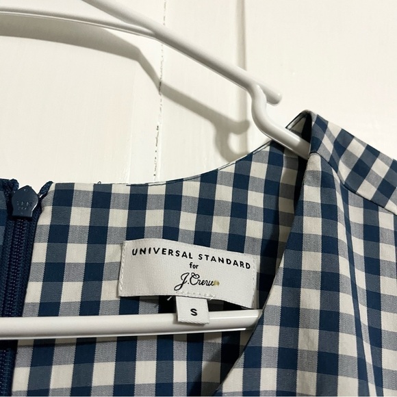 Universal Standard x J. Crew Gingham Drop Waist Dress Blue White Small M2 - Picture 6 of 9